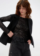 Black longsleeved top in sequence jersey. LaraMD top is fitted and has a round neck.