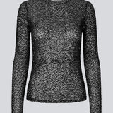 Black longsleeved top in sequence jersey. LaraMD top is fitted and has a round neck.