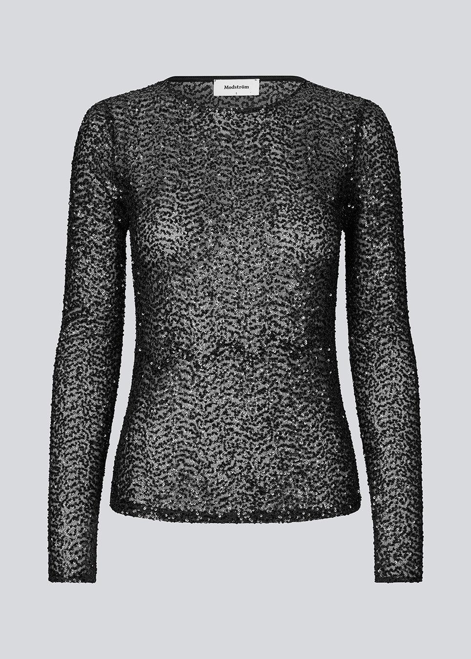 Black longsleeved top in sequence jersey. LaraMD top is fitted and has a round neck.