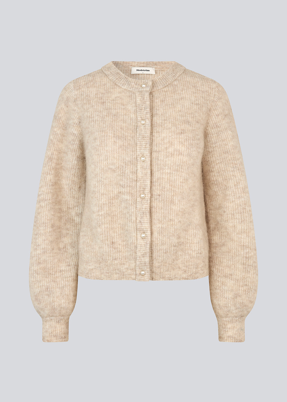 Soft beige cardigan in knit. LenniMD cardigan has a button closure in front and loose sleeves with rib.