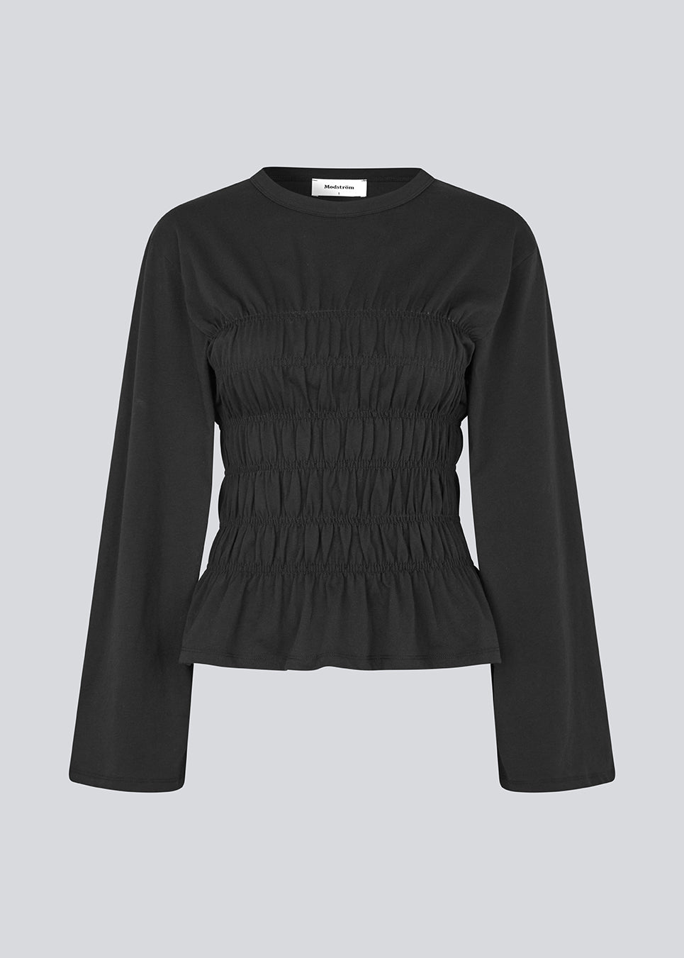 Longsleeved black t-shirt in jersey with a smock detail. LillieMD LS top has long wide sleeves and a round neck.