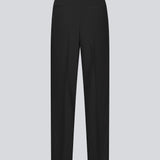 Black suitpants with a tieband at the waist. LykkeMD pants has a zipper, side pockets and paspoil back pockets. The model is 177 cm and wears a size S/36.