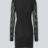 Short fitted dress in an elastic lace material. MalmunMD dress has an asymmetric neckline with an opening with button closure.