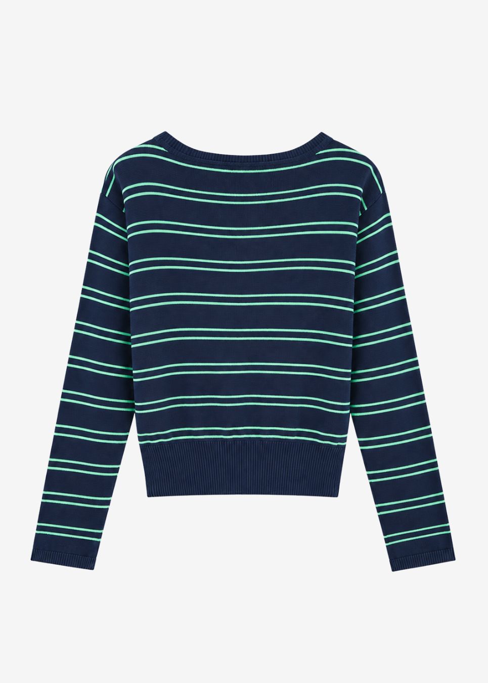 Boatneck top in soft cotton knit. MalvaMD boatneck has horizontal stripes, long sleeves and ribbed trims at the cuffs and hem. Pair it with straight denim or a fluid skirt.