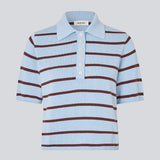 Soft knitted polo in plain jersey knit. MalvaMD stripe polo has a collar and a buttonclosure in front and short sleeves.