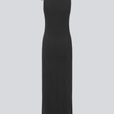 Long fitted dress in black in an elastic material. MaverickMD long dress is sleeveless and has a bowdetail on the shoulder.