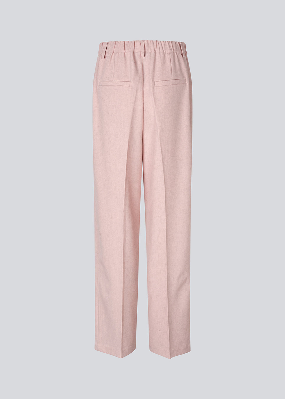 Suit pants with wide legs and an elastic waist. MaxwellMD pants has a medium-highwaist, zipper, side pockets and paspoil pocket in the back