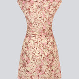Fitted dress with asymmetrical sleeves. MeliaMD print dress has pleats and an invisible zipper on the side.