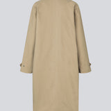 Long jacket with a corduroy collar. MiraMD jacket has a hidden zipper closure in front, tree front pockets and wide sleeves with adjustable straps.