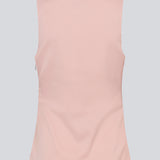 Fitted rosa top in satin. MylaMD top is sleeveless and has gatherings in the side and an invisible zipper.
