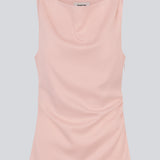Fitted rosa top in satin. MylaMD top is sleeveless and has gatherings in the side and an invisible zipper.
