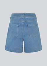 Denim shorts with wide legs in cotton denim. Naomamd solid shorts have a high waist, front and back pockets and a tie band at the waist.