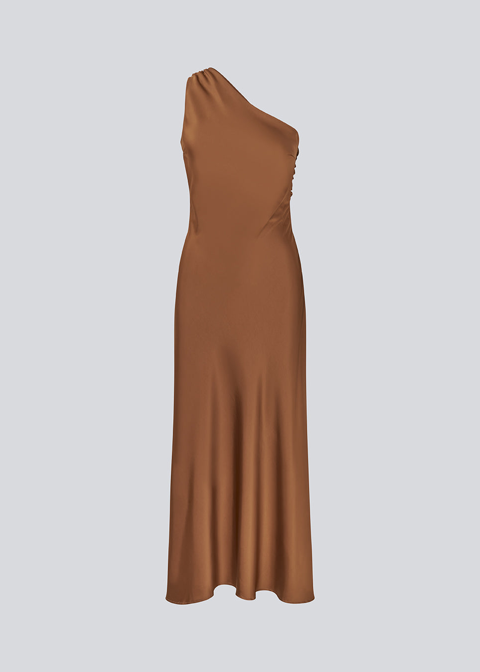 Maxi one shoulder dress in satin. NarcissaMD dress has an open back with beautiful details and an invisible zipper in the side.