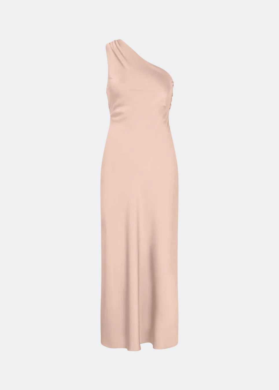 Maxi one shoulder dress in satin. NarcissaMD dress has an open back with beautiful details and an invisible zipper in the side.
