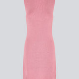 Short pink fitted dress in shimmery knit. NavalMD dress is sleeveless and has a round neckline.