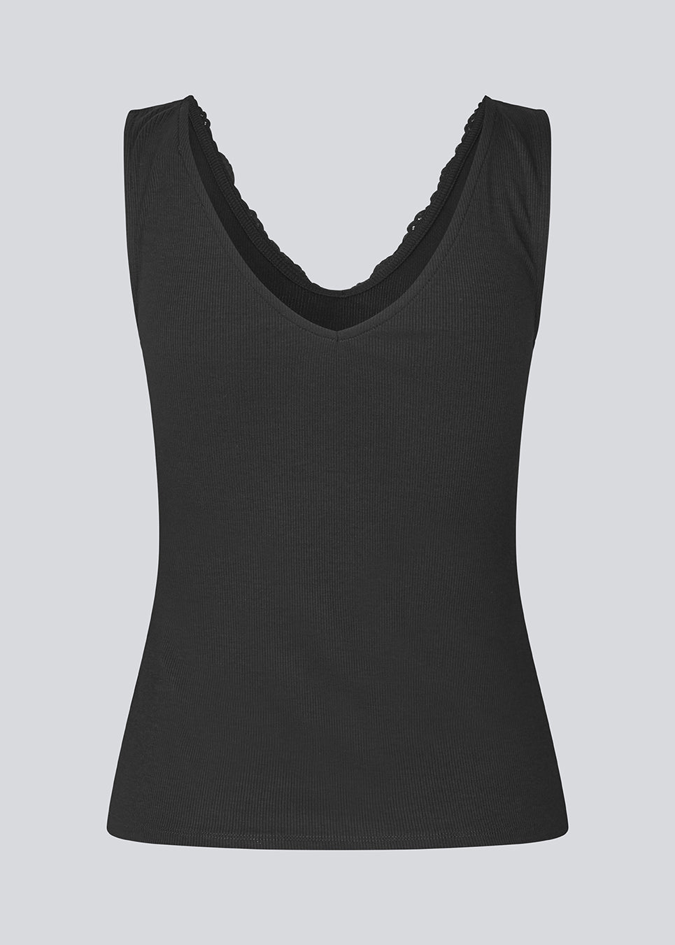 Sleeveless top with a lace in ribbed jersey. NemiMD top is fitted and has a v-neck.