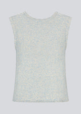 Sleevless knitted top in cotton in light blue. NerissaMD top has detailed trimmings and a deep v-neckline in the back.