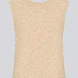 Sleevless knitted top in cotton in beige. NerissaMD top has detailed trimmings and a deep v-neckline in the back.