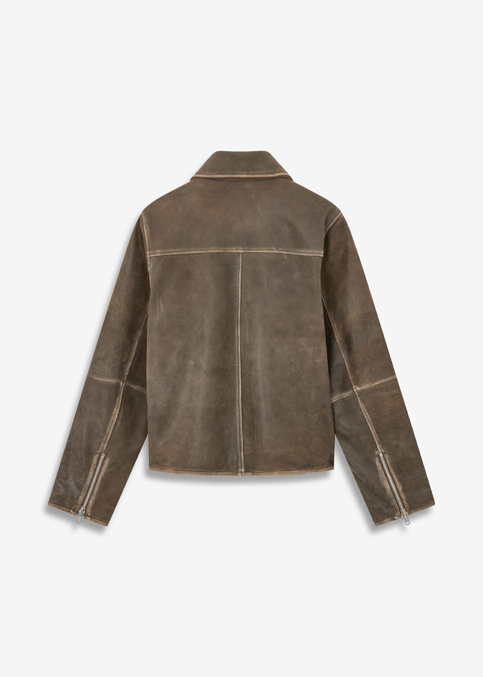 Brown Leather jacket with a loose fit in 100% lamb leather. NimaMD jacket has a zipper closure, shirt collar and two front pockets.