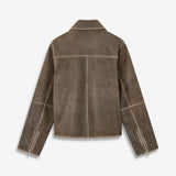 Brown Leather jacket with a loose fit in 100% lamb leather. NimaMD jacket has a zipper closure, shirt collar and two front pockets.