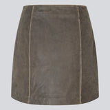 Short A-line leather skirt in lamb leather with a medium-high waist. NimaMD skirt has a vintage-inspired look and a hidden zipper on the side.