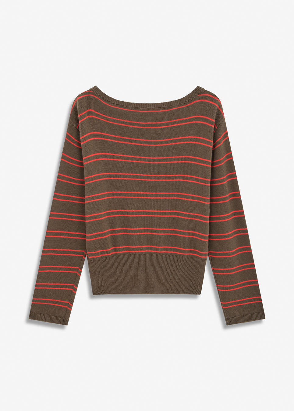 MalvaMD Boatneck is a knit with wide boat neckline, long sleeves, ribbed trims and a striped pattern. Style it with jeans or classic trousers for an effortless everyday look.