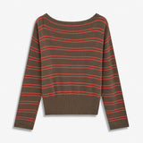 MalvaMD Boatneck is a knit with wide boat neckline, long sleeves, ribbed trims and a striped pattern. Style it with jeans or classic trousers for an effortless everyday look.
