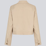Short beige jacket with a shirt collar and wide sleeves. NormaMD jacket hasa button closure in front and two front pockets.