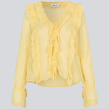 Long-sleeved top with a loose fit and frill details. NorrisMD top has a v-neck and wide sleeves with tie bands.