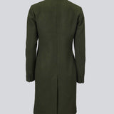 Beautiful, knee-length wool coat in army green. Odelia coat is closed at front by 4 buttons and is fitted around the waist, which gives a feminine look. Because of the high content of wool the jacket will be perfect for fall and the mild winters.