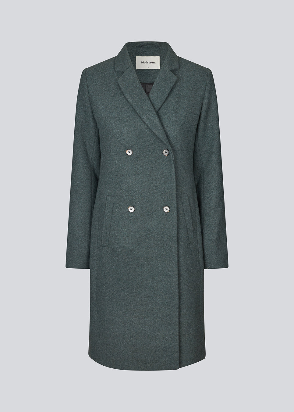 Beautiful, knee-length wool coat in dark olive green. Odelia coat is closed at front by 4 buttons and is fitted around the waist, which gives a feminine look. Because of the high content of wool the jacket will be perfect for fall and the mild winters.