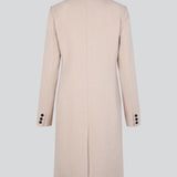 Beautiful, knee-length wool coat. Odelia coat, in season color Summer Sand, is closed at front by 4 buttons and is fitted around the waist, which gives a feminine look. Because of the high content of wool the jacket will be perfect for fall and the mild winters.