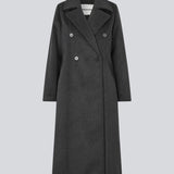 Classic, double-breasted wool coat with collar and notch lapels. Olinamd coat has a relaxed fit, lining and a slit in the back. The model is 175 cm and wears a size s/36.