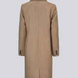 Beautiful, long wool coat i beige. Pamela coat is closed by 3 big buttons at front and is waisted, which gives a feminine look. Because of the high content of wool you will be able to keep warm all through fall and the mild winters.