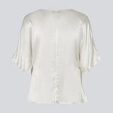 White satin top with a waterfall detail. Parveenmd top is fitted and has short sleeves.&nbsp;