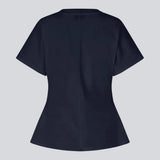 Fitted T-shirt in navy with short sleeves. Patayamd t-shirt has a round neck and ruffles in the side seam.

Material:
100% Organic Cotton