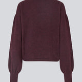 Burgundy/dark red soft knit with loose sleeves. Patrickmd O-neck has a round neckline and ribbed hem.&nbsp;