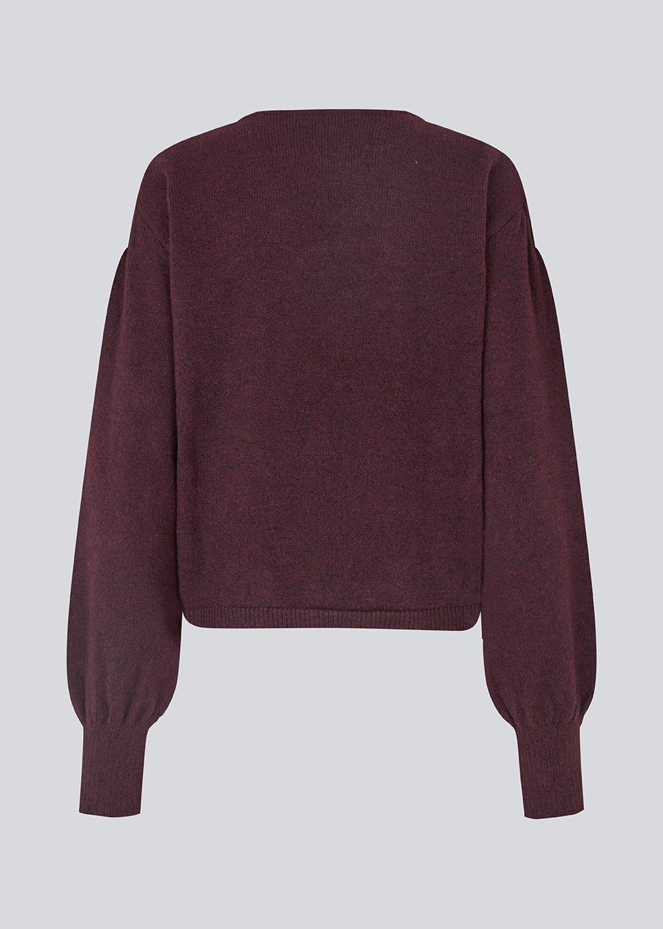 Burgundy/dark red soft knit with loose sleeves. Patrickmd O-neck has a round neckline and ribbed hem.&nbsp;