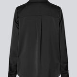 Black classic shirt with button closure in front in satin. Pietromd shirt has a loose fit and a shirt collar.