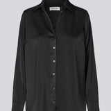 Black classic shirt with button closure in front in satin. Pietromd shirt has a loose fit and a shirt collar.
