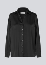 Black classic shirt with button closure in front in satin. Pietromd shirt has a loose fit and a shirt collar.