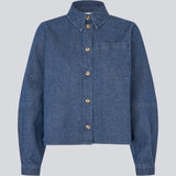 Loose cotton denim shirt. Possymd shirt has a shirt collar, button closure, and a chest pocket.&nbsp;