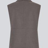 Grey loose vest with a hidden front button closure. Primrosemd vest has a shirt collar and two front pockets.&nbsp;
