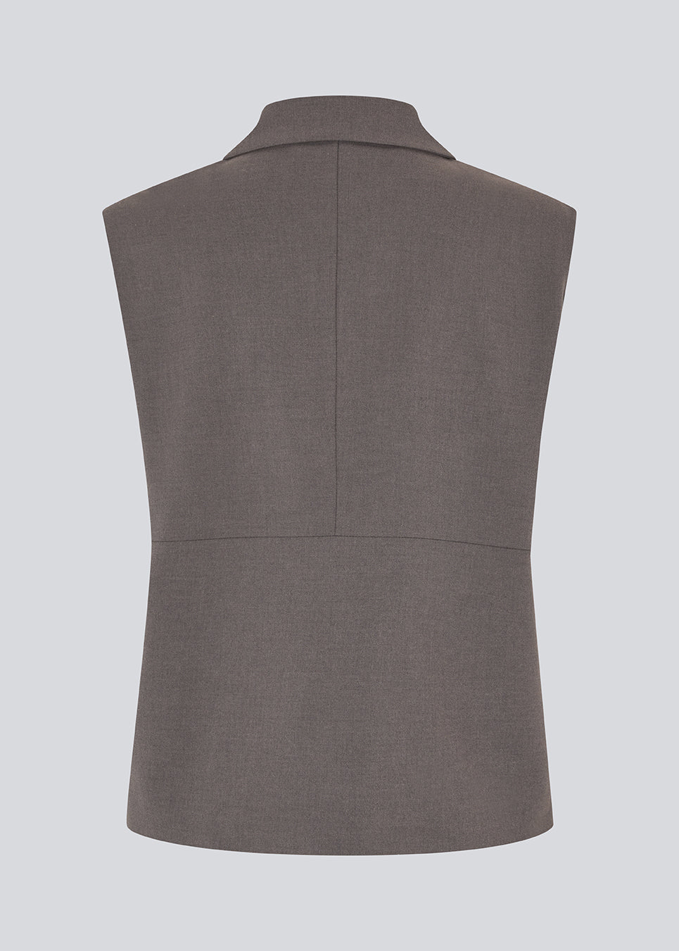 Grey loose vest with a hidden front button closure. Primrosemd vest has a shirt collar and two front pockets.&nbsp;
