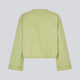 Denim jacket in green with an oversized fit. Princessmd short jacket has long wide sleeves, a round neckline, and adjustable elastic at the bottom. The model is 175 cm and wears a size S/36.

Style the jacket with matching pants in the same color: princessmd pants

Material:
100% Cotton