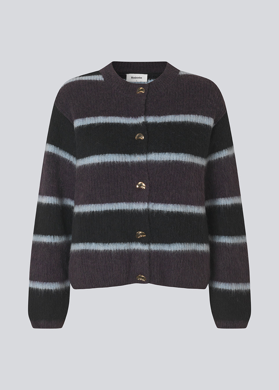 Soft knitted striped cardigan. The Rafaelmd striped cardigan features a round neckline and stylish metal buttons – a classic knit with a modern twist.