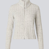 Rib knit cardigan with high neck. The Raulmd rollneck cardigan features a sleek, tight fit and fastens with a front zipper – perfect for a modern, everyday look.