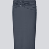 Midi skirt in recycled polyester. The Richardmd skirt is a fitted midi skirt with soft draping and a gold buckle detail at the front – effortlessly simple and feminine.