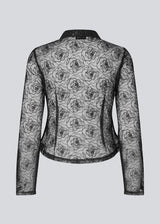 Black fitted shirt in sheer material. The Roccomd shirt features a classic collar and button closure with beautifully stitched rose embroidery – both feminine and stylish.