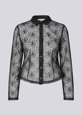 Black fitted shirt in sheer material. The Roccomd shirt features a classic collar and button closure with beautifully stitched rose embroidery – both feminine and stylish.
